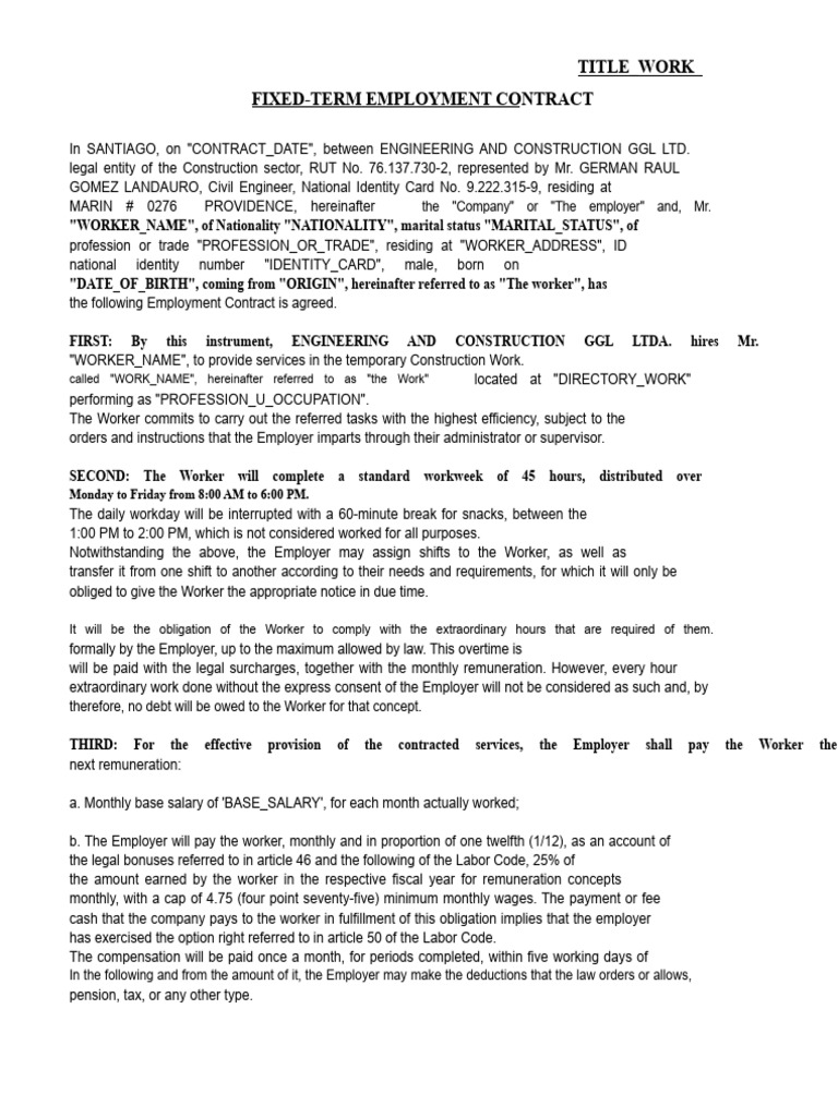 Fixed-Term Contract For Work - With Letter C | PDF | Employment ...