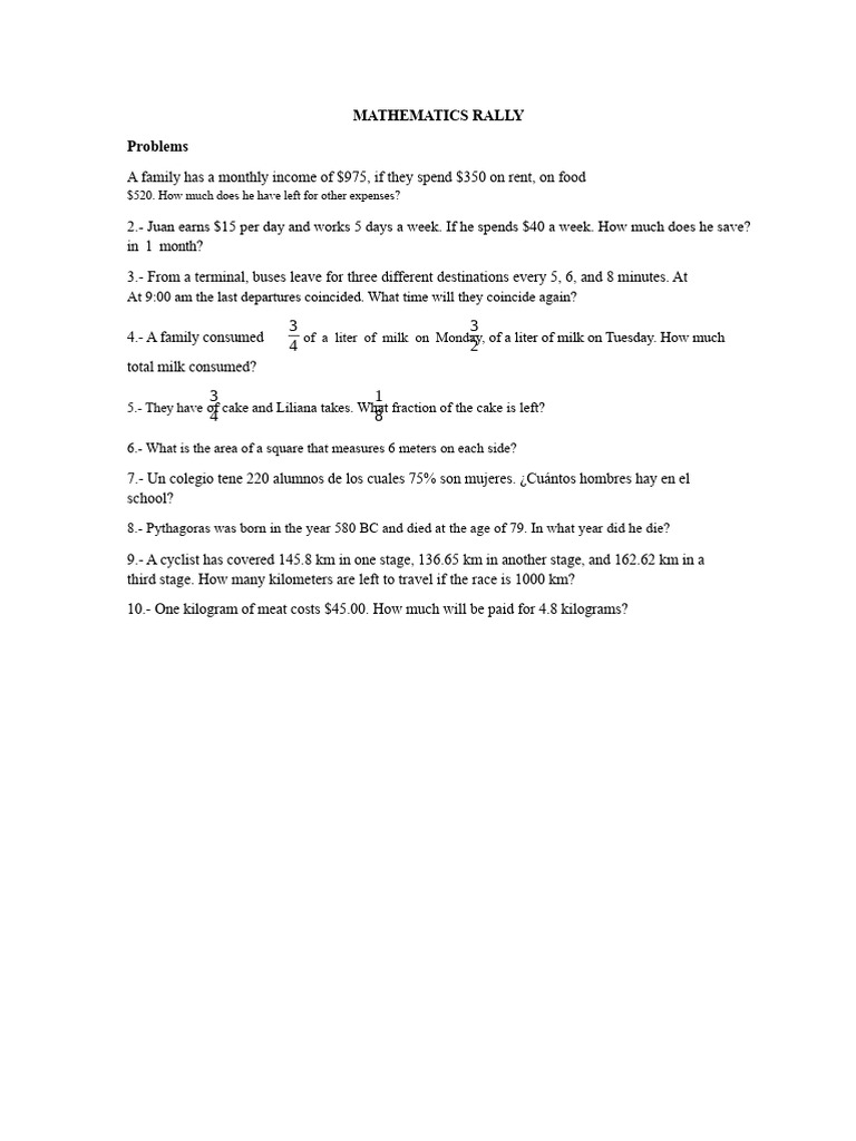 Math Problems for Students and Families | PDF