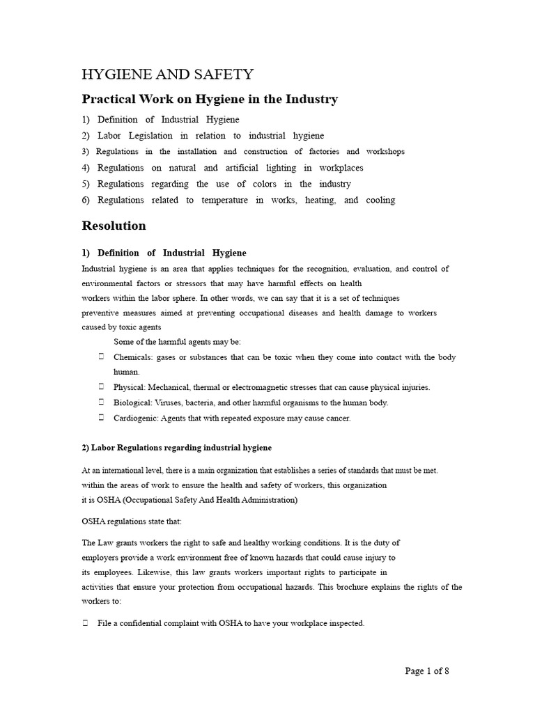 Industrial Hygiene and Safety Regulations | PDF | Occupational Safety ...