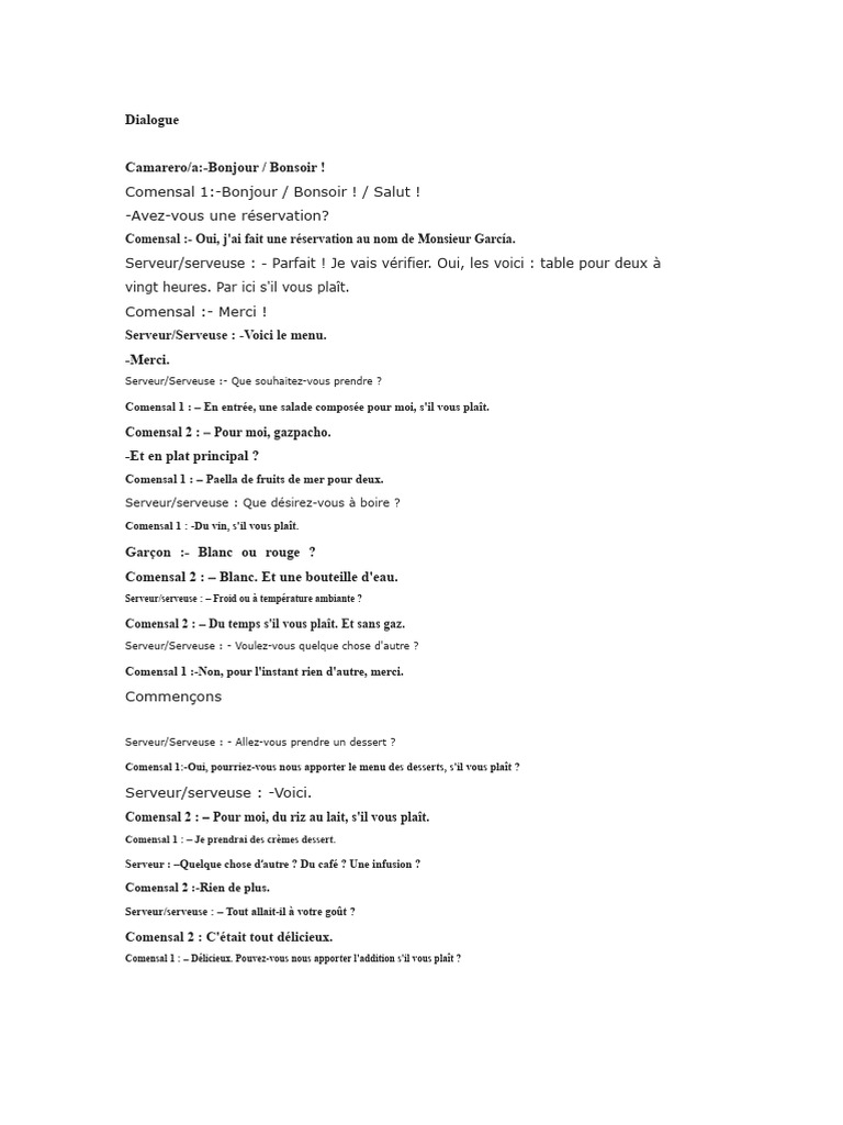 Conversation typique au restaurant | PDF | Nourritures | Cuisine