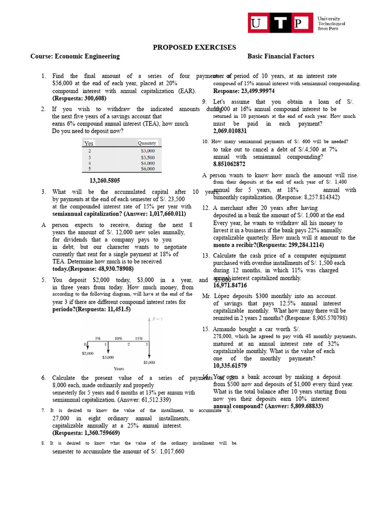 Economic Engineering Financial Exercises | PDF | Interest | Compound ...