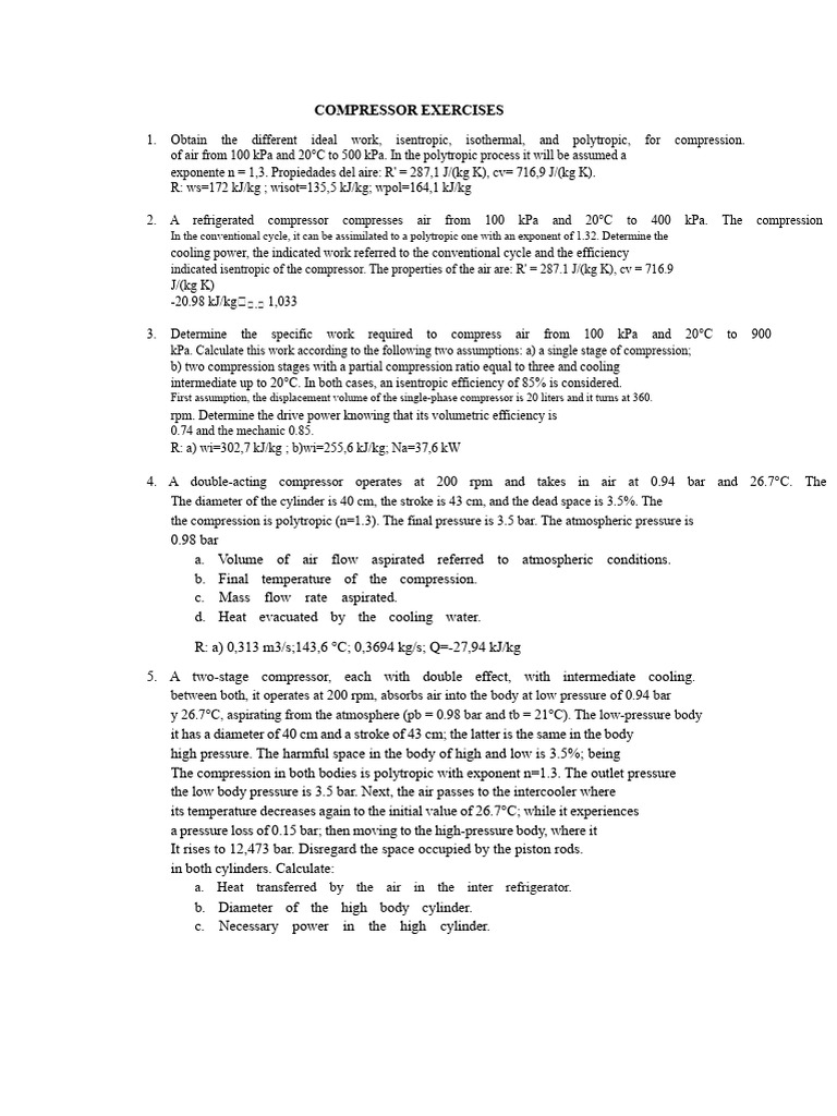 Compressor Exercises and Calculations | PDF | Thermodynamics ...
