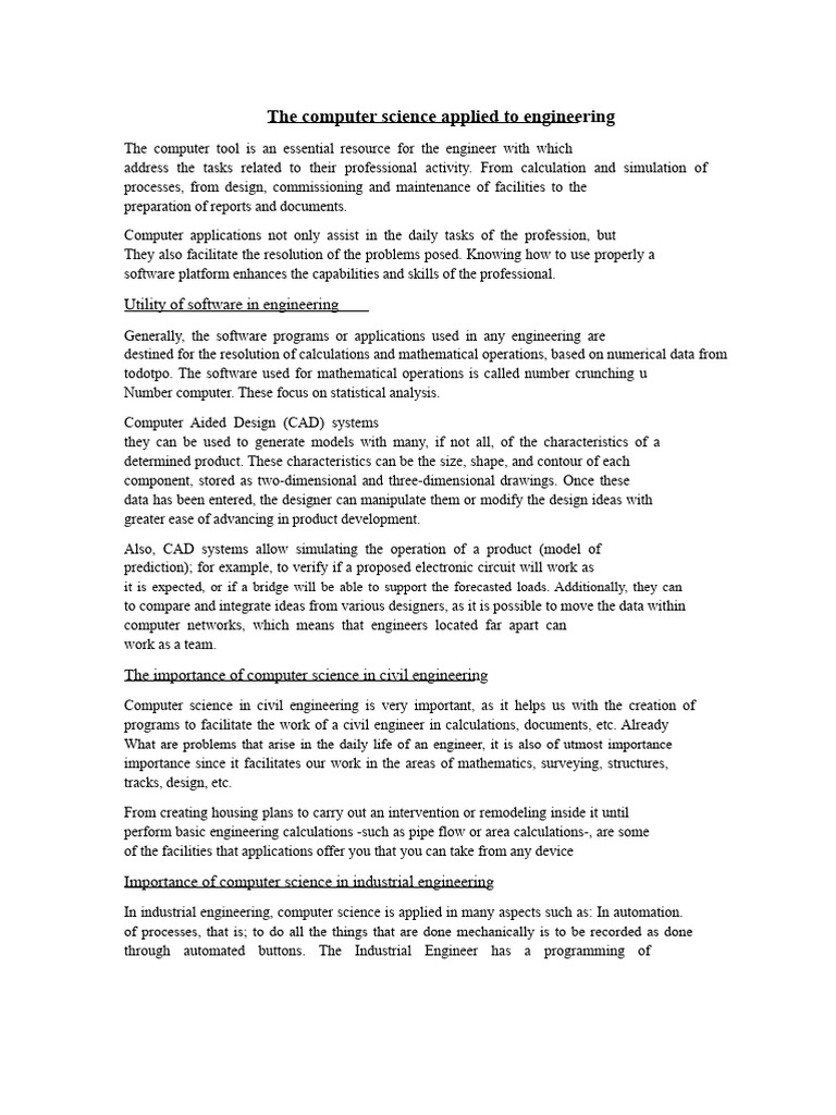 Role of Computer Science in Engineering | PDF | Computer Aided Design ...