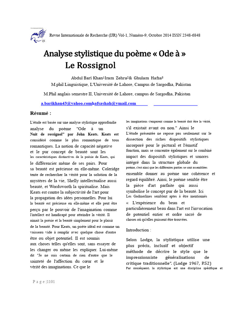 Analyse stylistique de Keats et la beauté | PDF | John Keats | Poésie