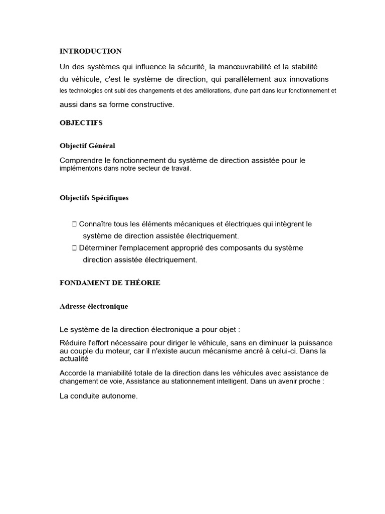 Fonctionnement du Système de Direction Assistée | PDF | Voitures ...