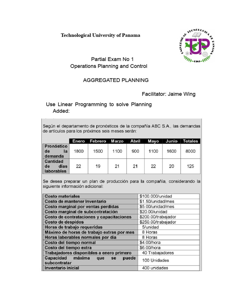 Partial #1 Aggregate Planning | PDF | Demand | Inventory