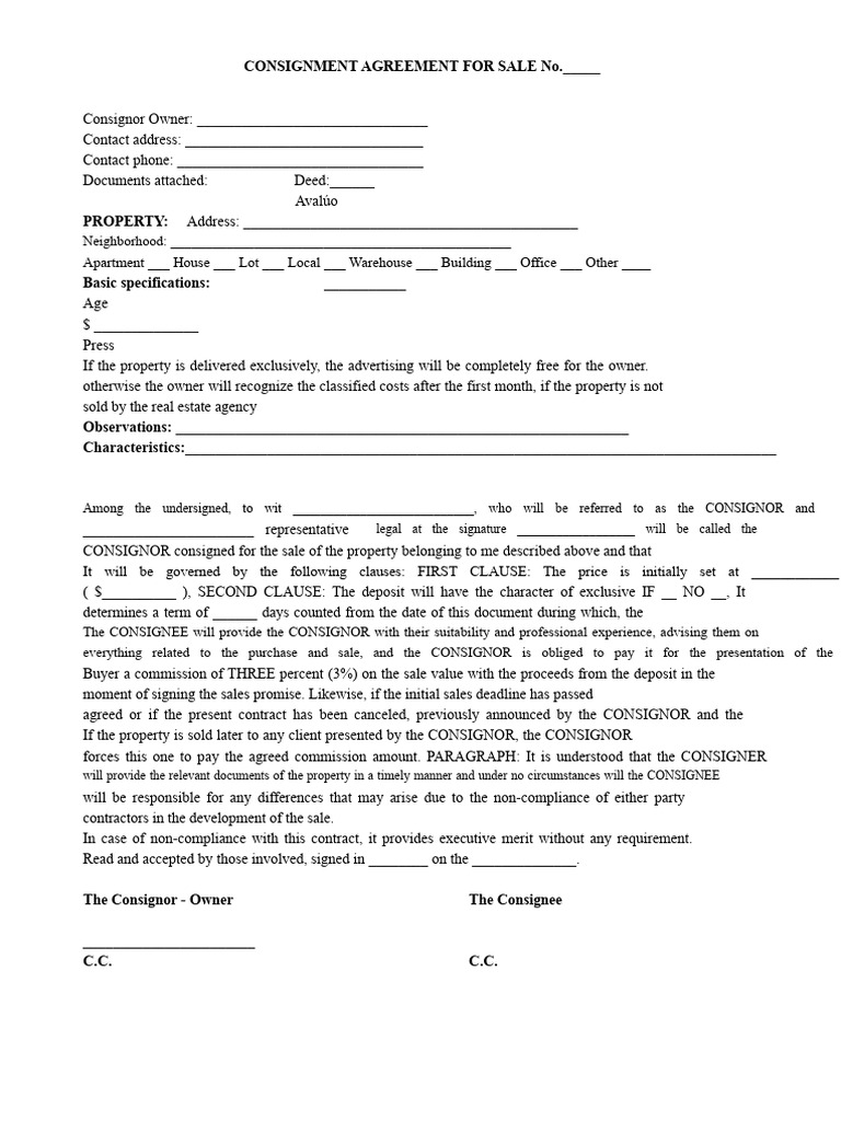 Consignment Agreement For Sale | PDF | Business Law | Common Law