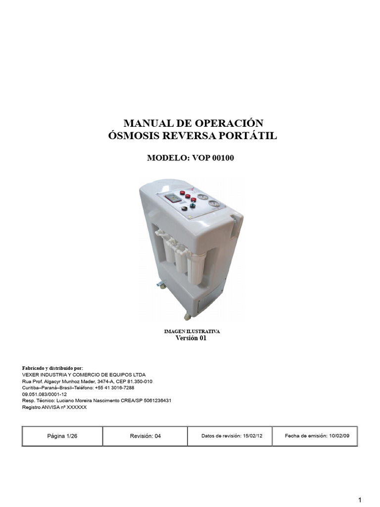 Sistema de Ósmosis Vexer MODELO VOP 00100 | PDF | Ósmosis | Membrana