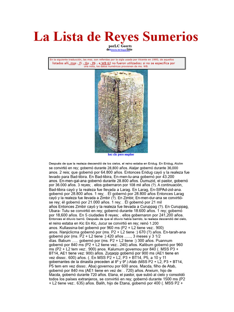 Lista de Reyes Sumerios | PDF | Mesopotamia | Sumeria