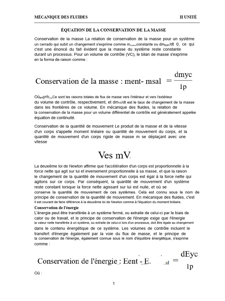 Équation de conservation de la masse | PDF | Masse | Élan