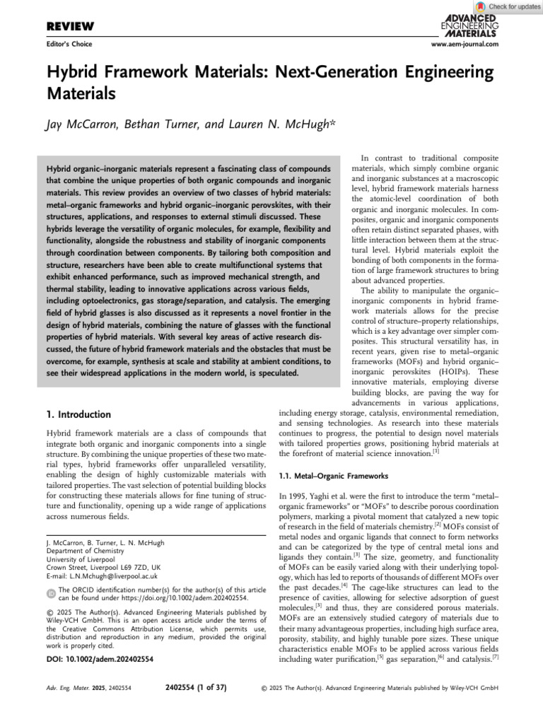 Hybrid Framework Materials Overview | PDF | Catalysis | Chemical Synthesis