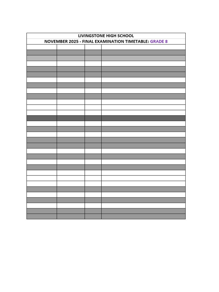 Livingstone High School November 2025 Examination Time-Tables Gr8-11 | PDF