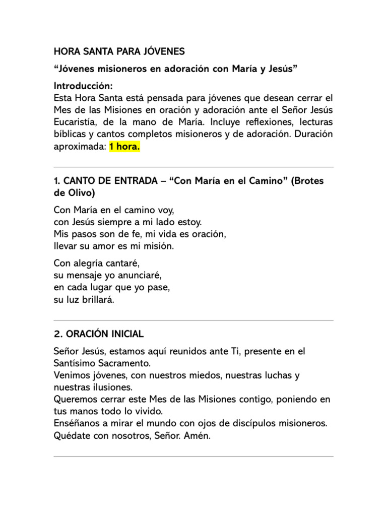 Hora Santa para Jóvenes Misioneros | PDF | María, madre de Jesús ...