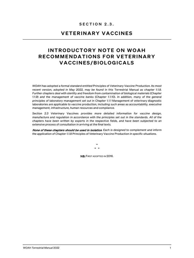 WOAH Veterinary Vaccine Guidelines 2022 | PDF