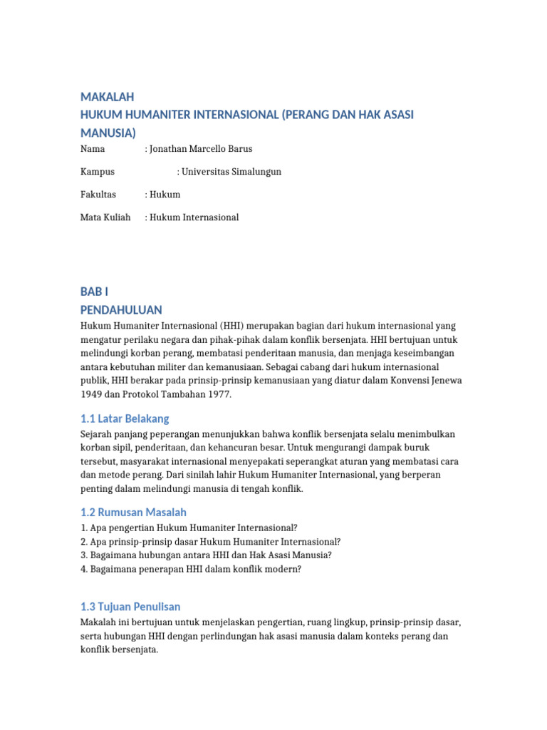 Hukum Humaniter Internasional dan HAM | PDF