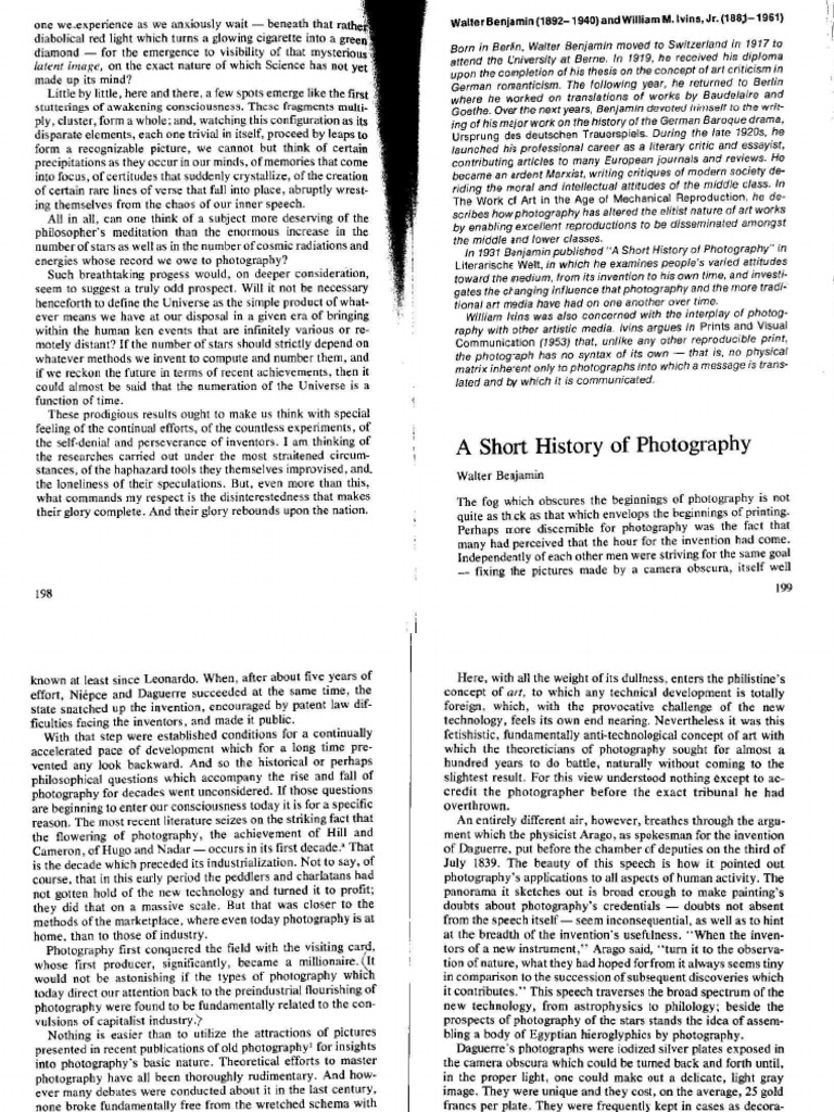 Benjamin Short History of Photography | PDF