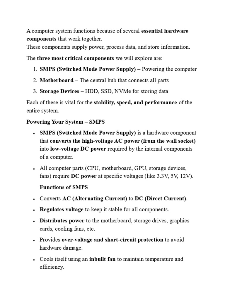 Essential Computer Hardware Components | PDF | Solid State Drive | Hard ...