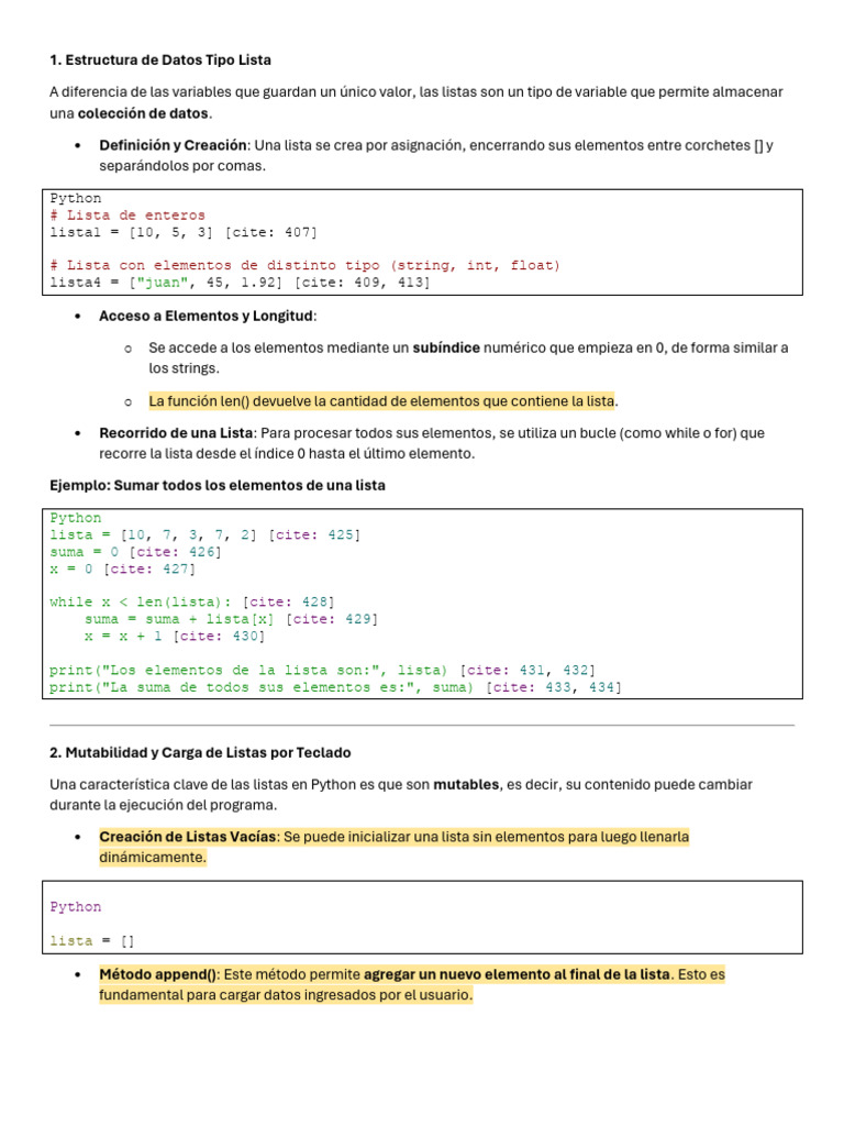 Listas en Python: Definición y Uso | PDF | Python (lenguaje de ...