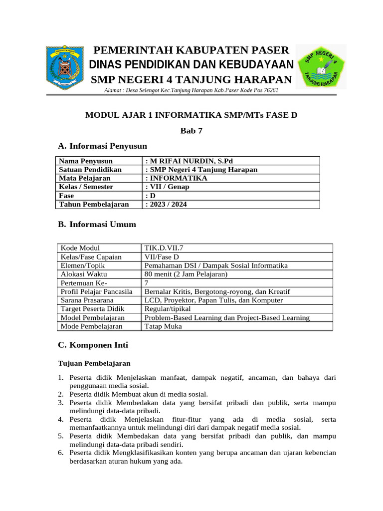 MA Informatika SMP 1 Bab 7 | PDF