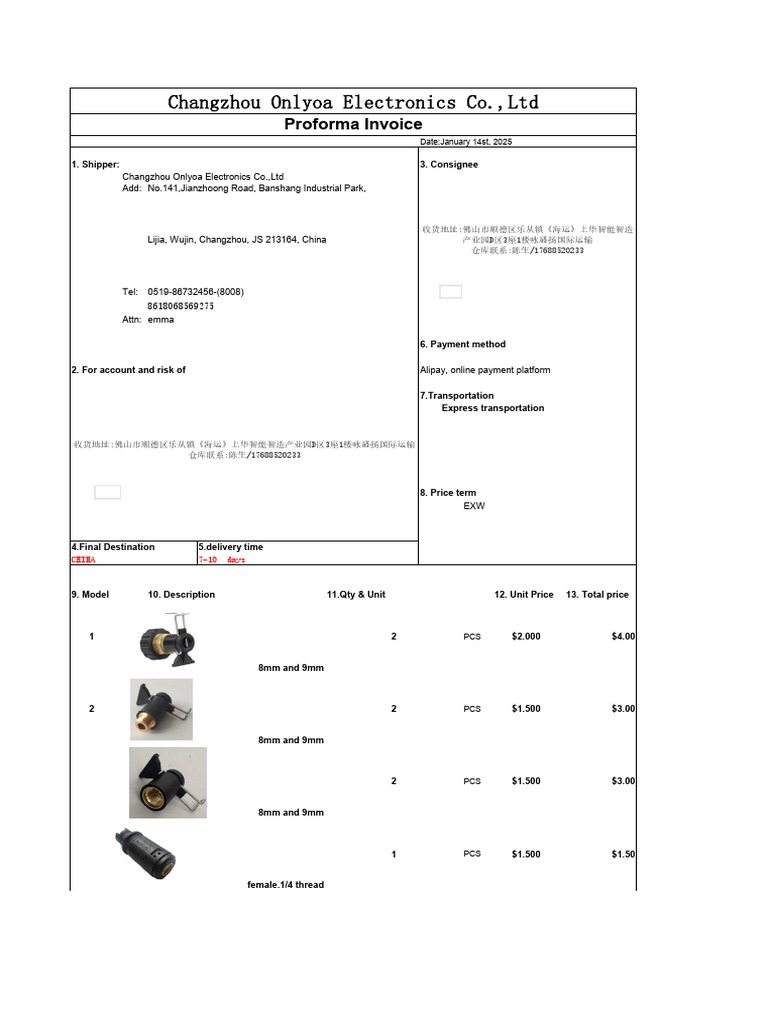 Proforma Invoice from Onlyoa Electronics | PDF | Chess | Chess Theory
