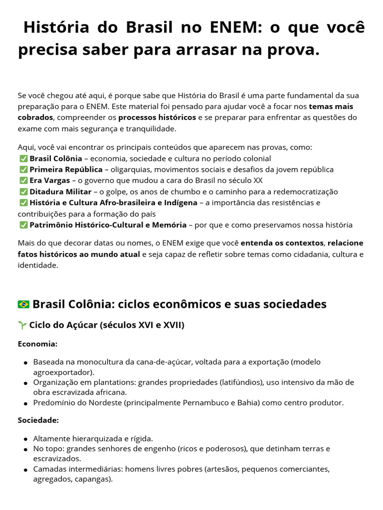 História do Brasil para o ENEM: Guia Essencial | PDF | Brasil | Sindicato