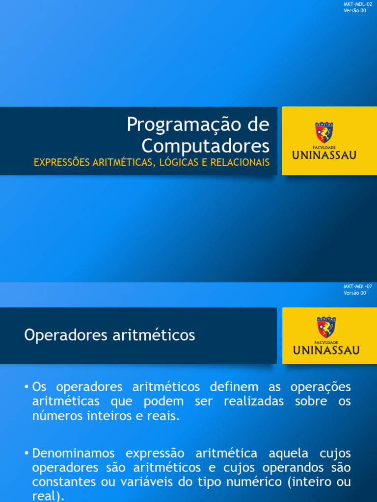 Operadores Aritméticos e Lógicos em Programação | PDF | Aritmética ...