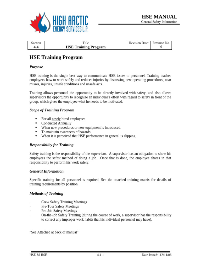 HSE Training Program Overview | PDF