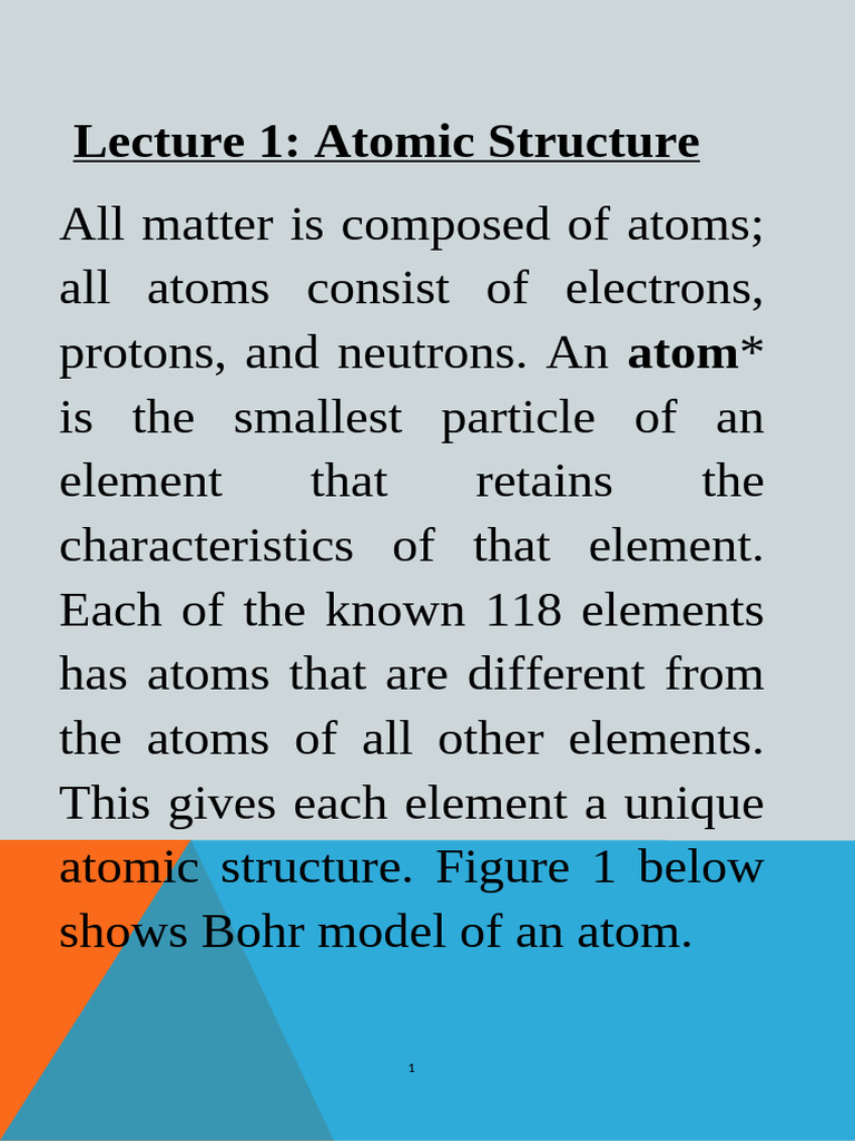 Lecture 1: Atomic Structure | PDF | Atoms | Atomic Nucleus