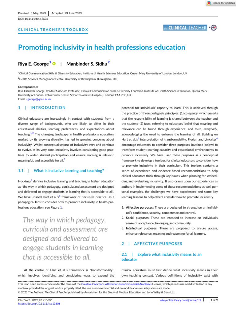 Inclusivity in Health Professions Education 20111 | PDF | Curriculum ...
