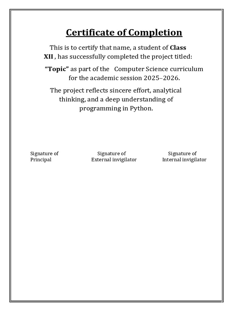 Certificate of Completion for Python Project | PDF | Learning ...
