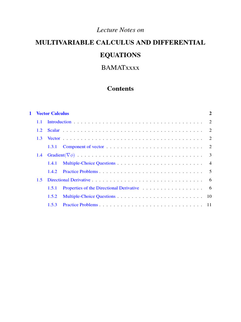 Multivariable Calculus Lecture Notes | PDF | Field (Physics) | Divergence