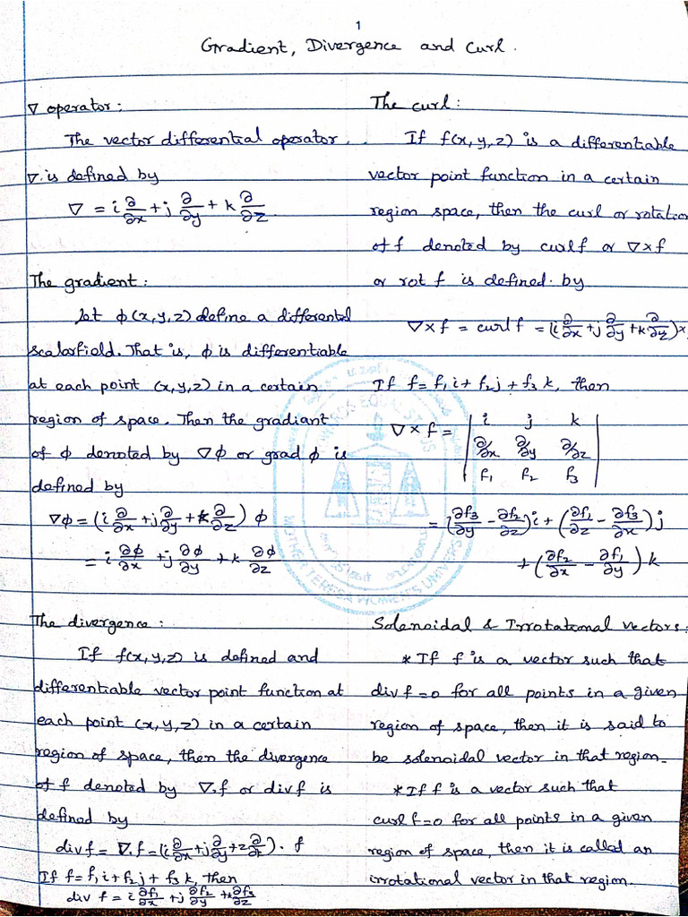 Vector Calculus Notes and Questions | PDF