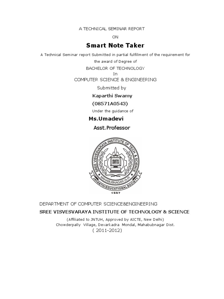 Smart Note Taker Seminar Report | PDF