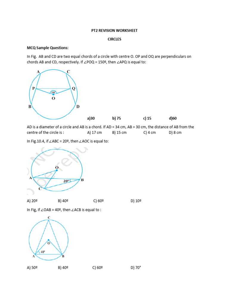 Circle Chord Geometry Revision Worksheet | PDF