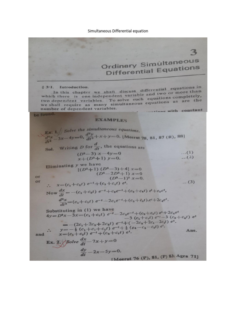 Simultaneous Diff - Eq. | PDF