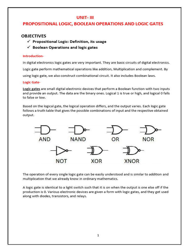 Unit-3 - PROPOSITIONAL LOGIC, AN OPERATIONS | PDF | Logic Gate ...