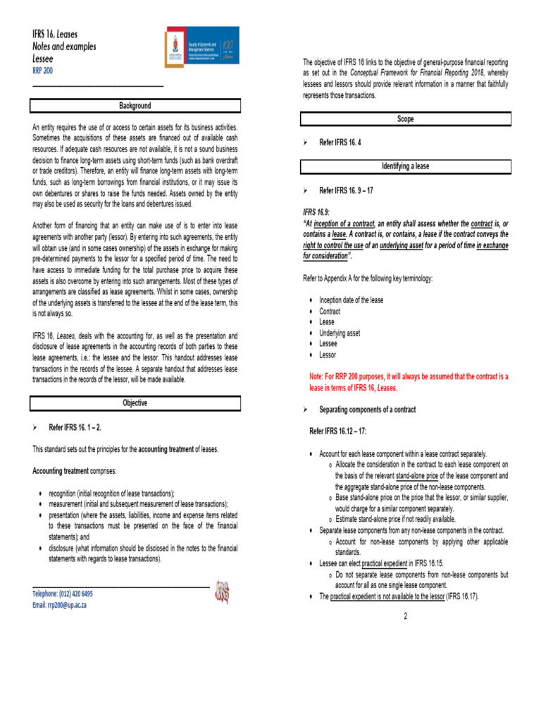 IFRS 16 Notes and Examples LESSEE 2025 | PDF | Lease | Fair Value