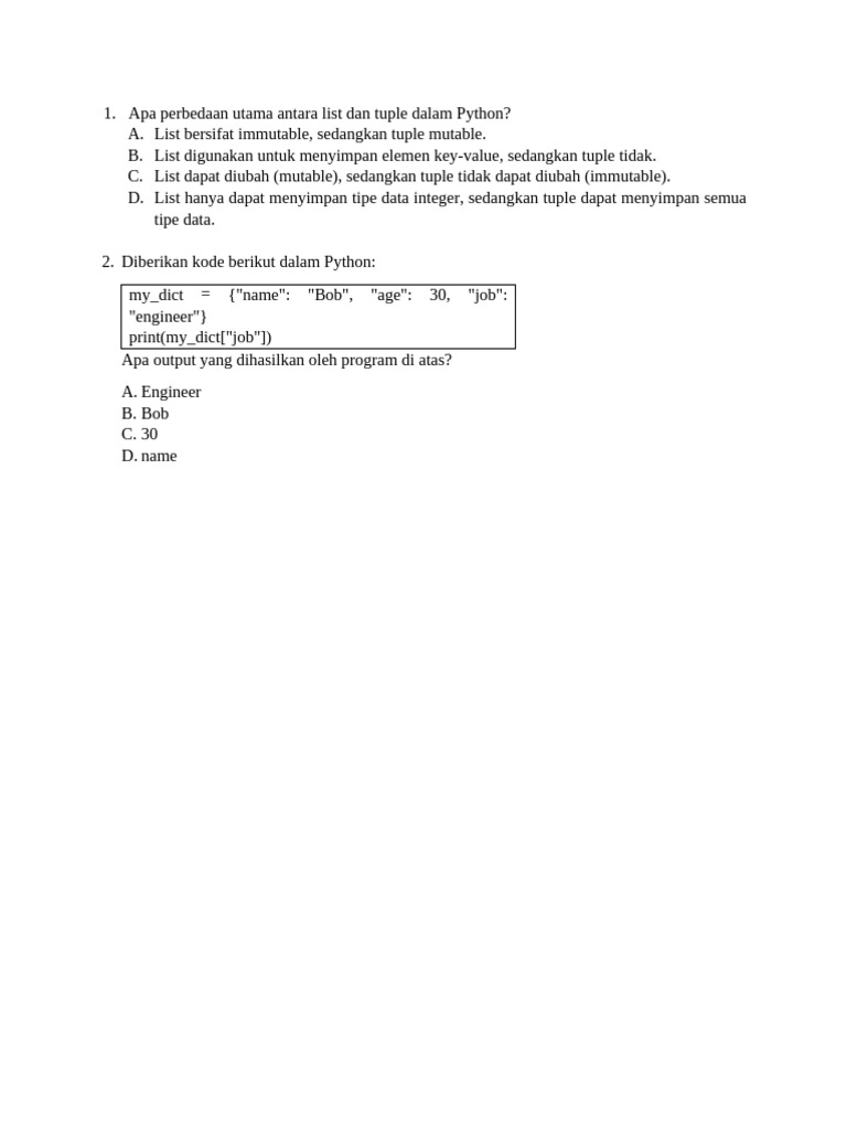 Perbedaan List dan Tuple di Python | PDF