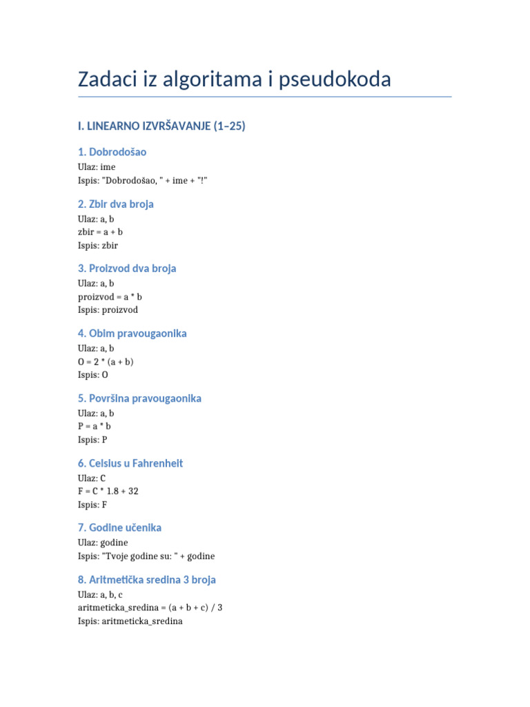 Zadaci Pseudokod | PDF