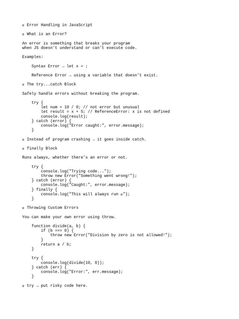 JavaScript Error Handling Techniques | PDF