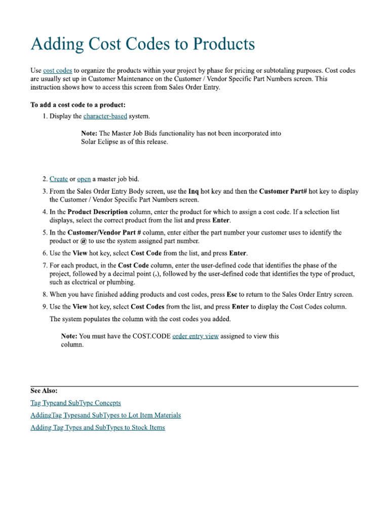 Adding Cost Codes To Products | PDF