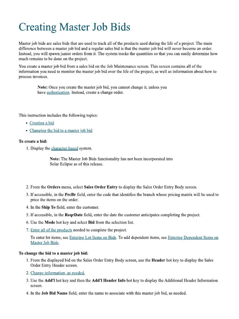 Creating Master Job Bids | PDF
