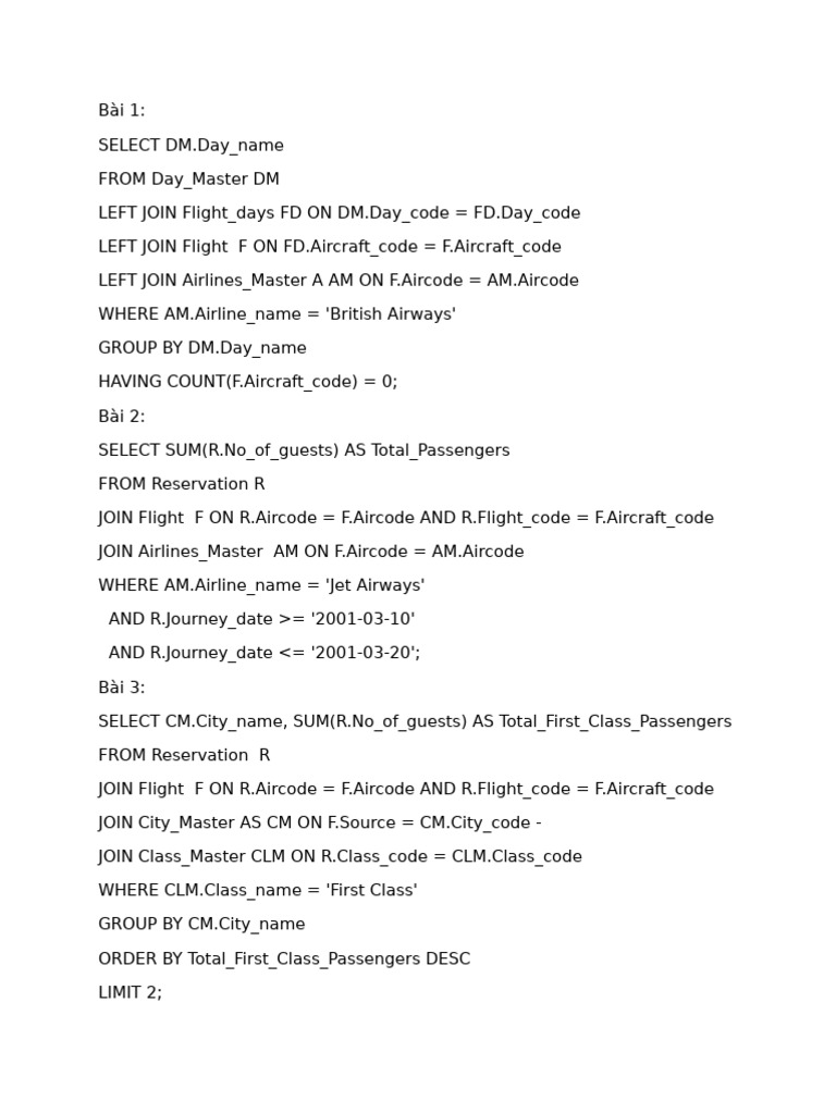 SQL Queries for Airline Data Analysis | PDF