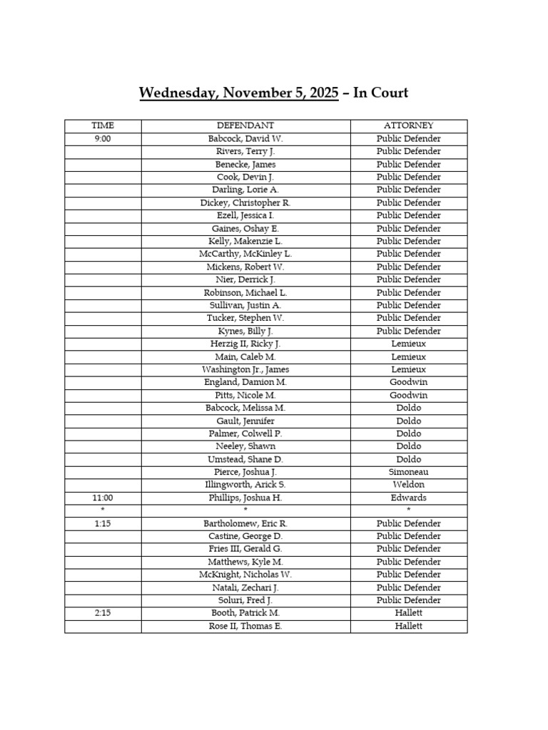 Jefferson County Court Calendar Nov. 5, 2025 PDF