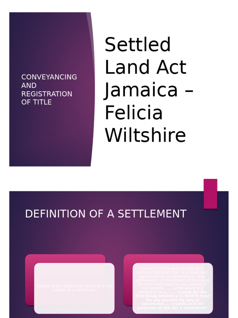 Overview of Jamaica's Settled Land Act | PDF | Lease | Natural ...