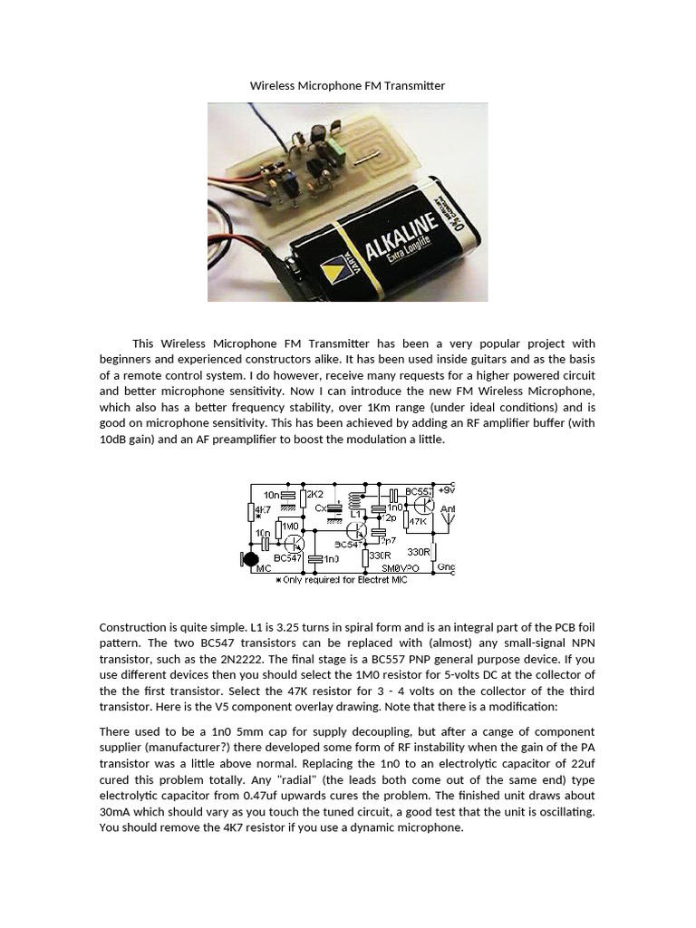 High-Power FM Wireless Microphone Guide | PDF | Microphone | Capacitor