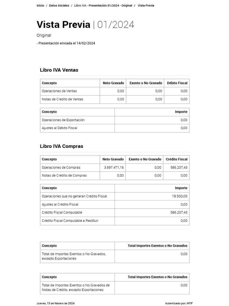 Informe Libro IVA Ventas y Compras 2024 | PDF | Impuesto al valor ...