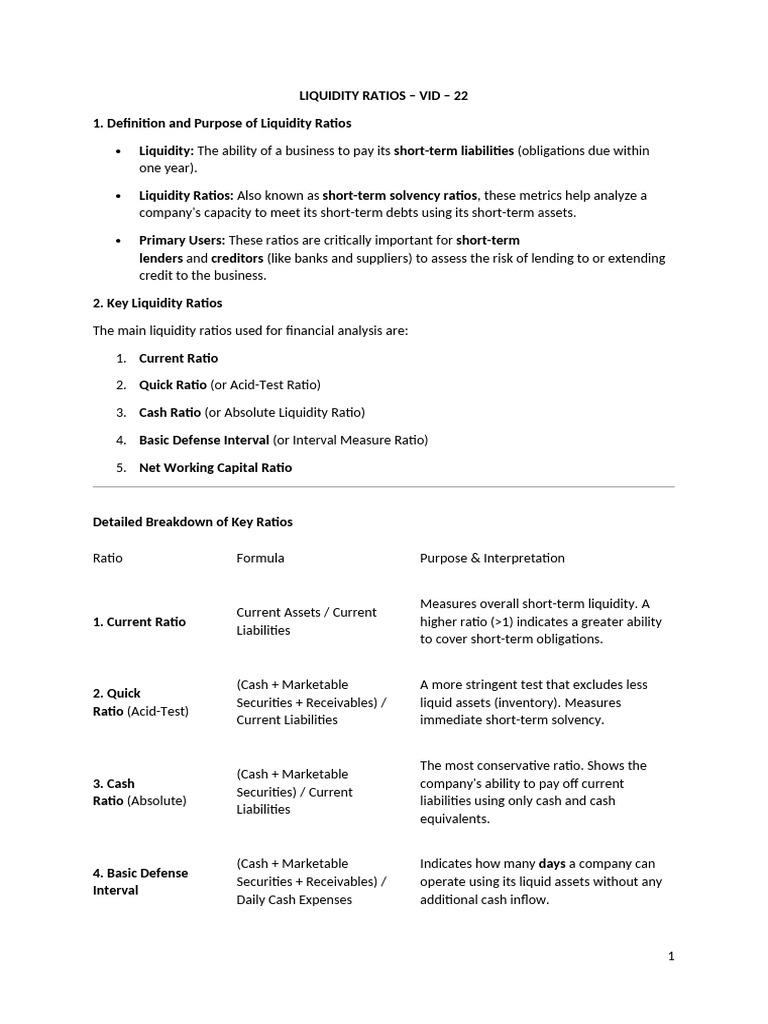 Understanding Key Liquidity Ratios | PDF | Debt | Equity (Finance)