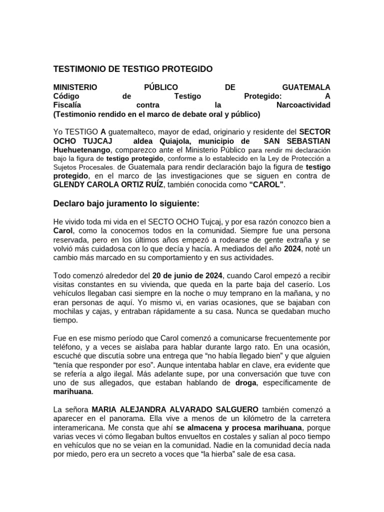 Testimonio de Testigo Protegido en Caso de Narcotráfico | PDF ...