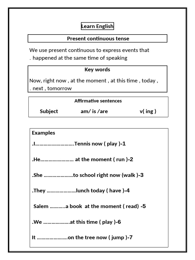 Present Continuous Mais Naser 6 Grade | PDF